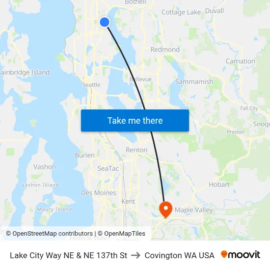 Lake City Way NE & NE 137th St to Covington WA USA map