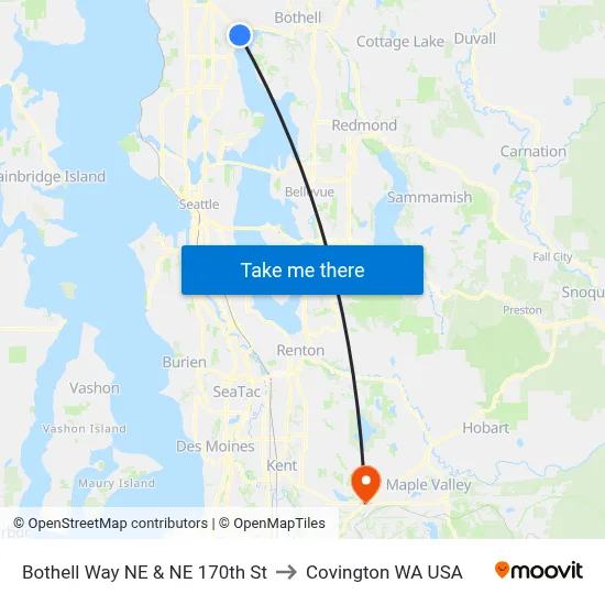 Bothell Way NE & NE 170th St to Covington WA USA map