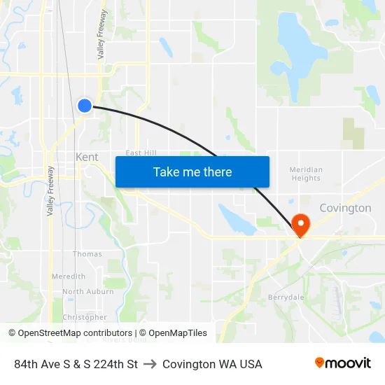 84th Ave S & S 224th St to Covington WA USA map