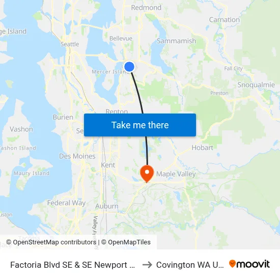 Factoria Blvd SE & SE Newport Way to Covington WA USA map
