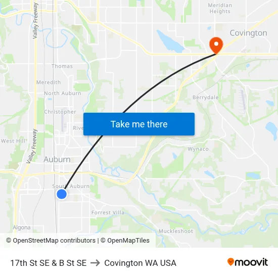 17th St SE & B St SE to Covington WA USA map