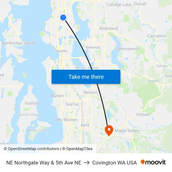 NE Northgate Way & 5th Ave NE to Covington WA USA map