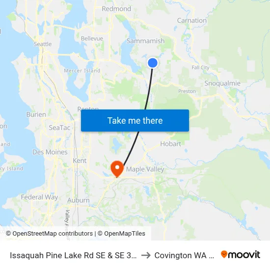 Issaquah Pine Lake Rd SE & SE 37th Pl to Covington WA USA map