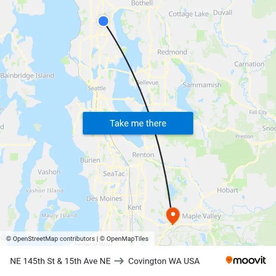 NE 145th St & 15th Ave NE to Covington WA USA map