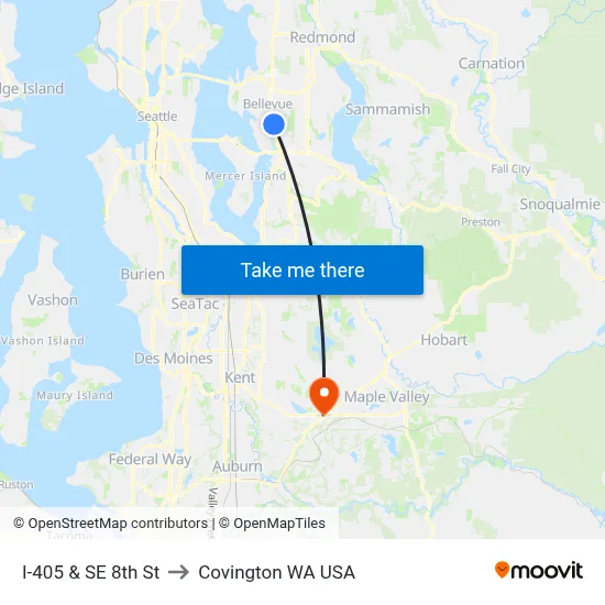 I-405 & SE 8th St to Covington WA USA map