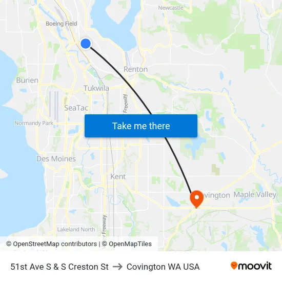 51st Ave S & S Creston St to Covington WA USA map