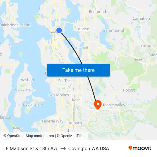 E Madison St & 18th Ave to Covington WA USA map