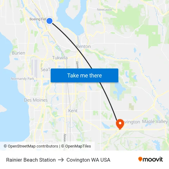 Rainier Beach Station to Covington WA USA map