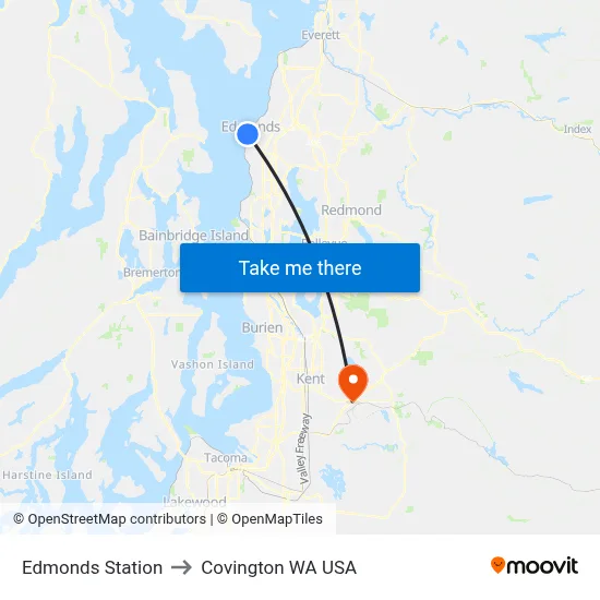 Edmonds Station to Covington WA USA map