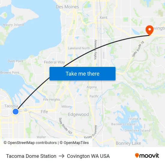 Tacoma Dome Station to Covington WA USA map