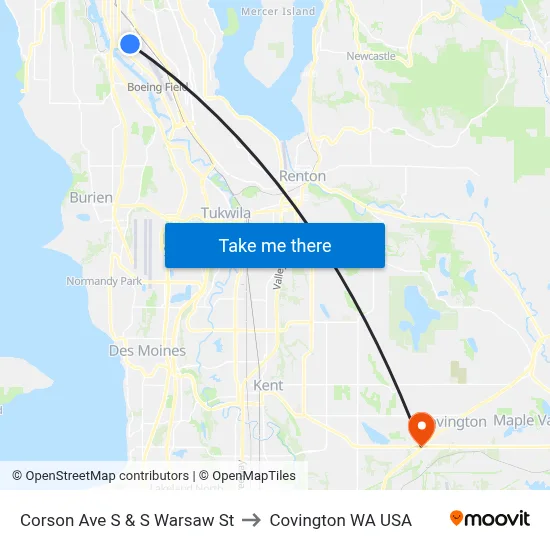 Corson Ave S & S Warsaw St to Covington WA USA map