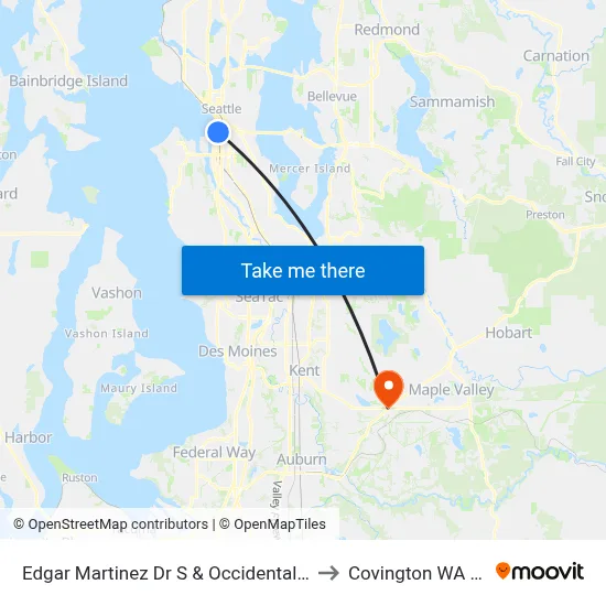 Edgar Martinez Dr S & Occidental Ave S to Covington WA USA map