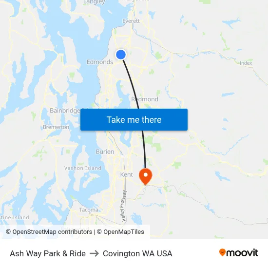 Ash Way Park & Ride to Covington WA USA map