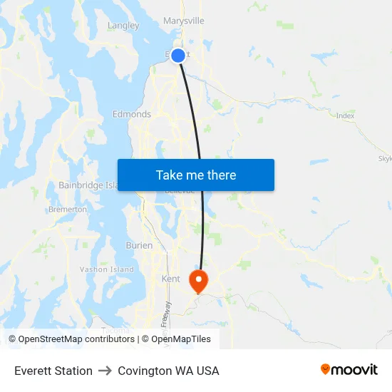 Everett Station to Covington WA USA map