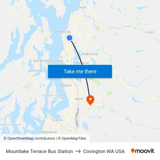 Mountlake Terrace Bus Station to Covington WA USA map