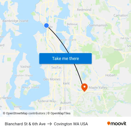Blanchard St & 6th Ave to Covington WA USA map