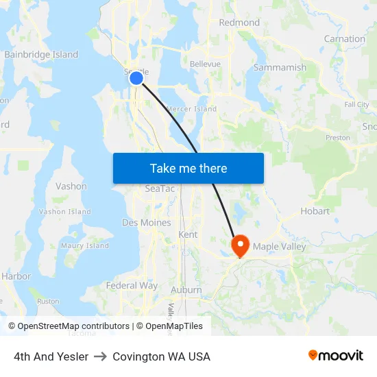 4th And Yesler to Covington WA USA map