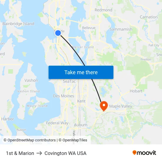 1st & Marion to Covington WA USA map