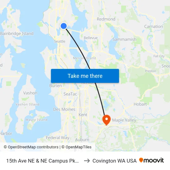 15th Ave NE & NE Campus Pkwy to Covington WA USA map