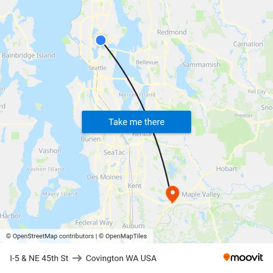 I-5 & NE 45th St to Covington WA USA map