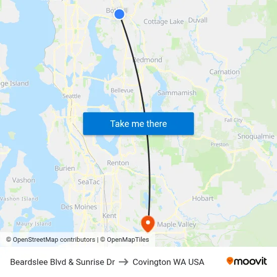Beardslee Blvd & Sunrise Dr to Covington WA USA map
