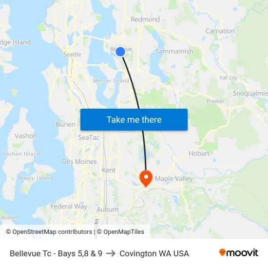 Bellevue Tc - Bays  5,8 & 9 to Covington WA USA map