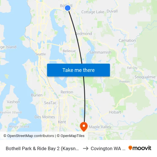 Bothell Park & Ride Bay 2 (Kaysner Way) to Covington WA USA map
