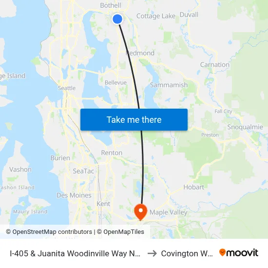 I-405 & Juanita Woodinville Way NE (Brickyard) to Covington WA USA map