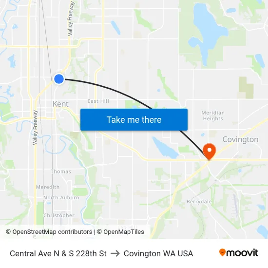 Central Ave N & S 228th St to Covington WA USA map