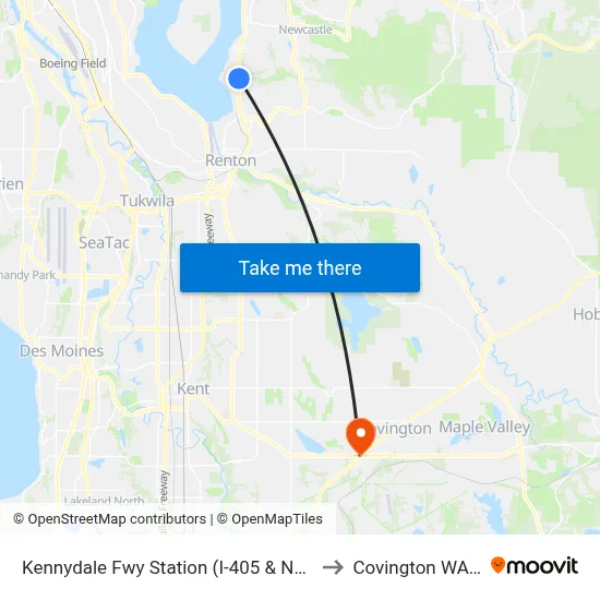Kennydale Fwy Station (I-405 & NE 30th St) to Covington WA USA map
