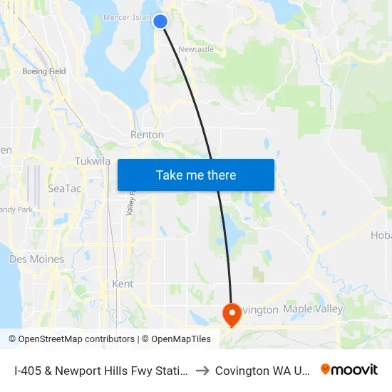 I-405 & Newport Hills Fwy Station to Covington WA USA map
