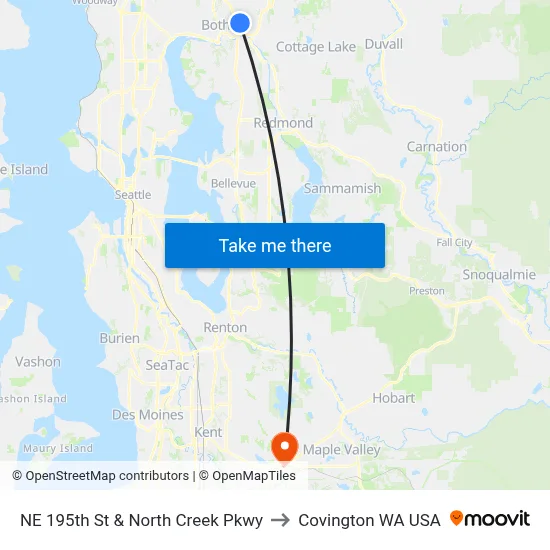 NE 195th St & North Creek Pkwy to Covington WA USA map