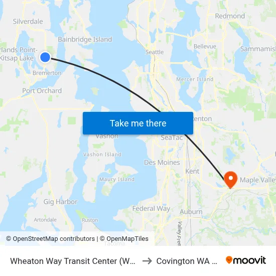 Wheaton Way Transit Center (WWTC) to Covington WA USA map