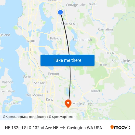 NE 132nd St & 132nd Ave NE to Covington WA USA map