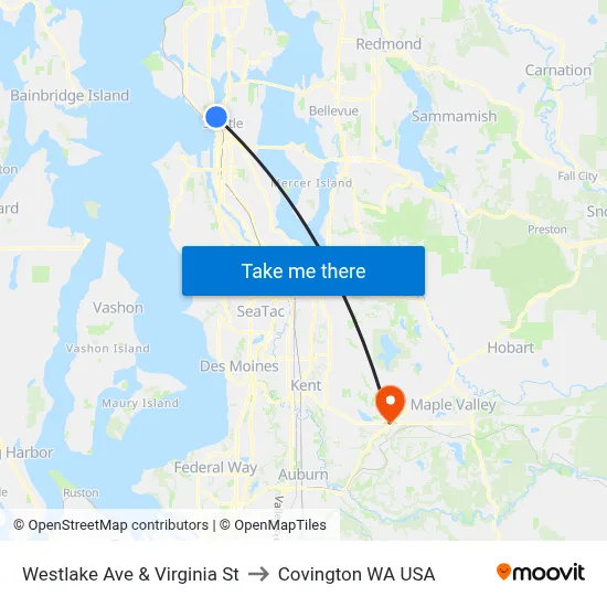 Westlake Ave & Virginia St to Covington WA USA map