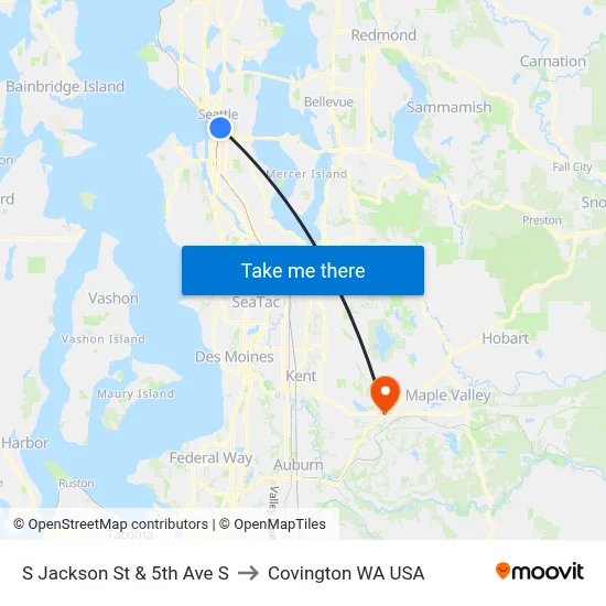 S Jackson St & 5th Ave S to Covington WA USA map