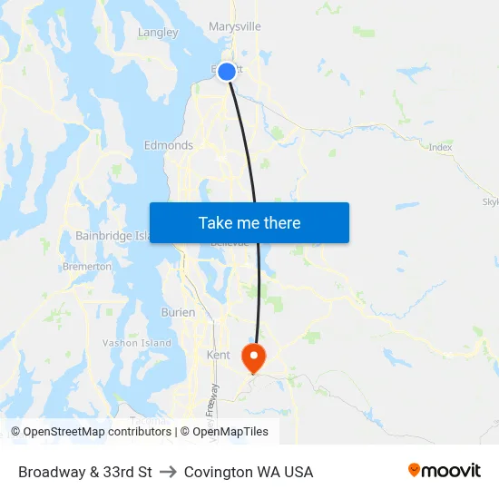 Broadway & 33rd St to Covington WA USA map