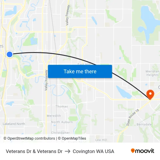 Veterans Dr & Veterans Dr to Covington WA USA map