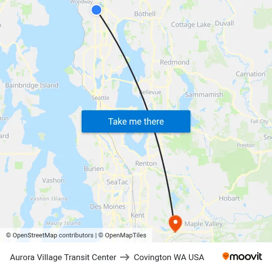 Aurora Village Transit Center to Covington WA USA map