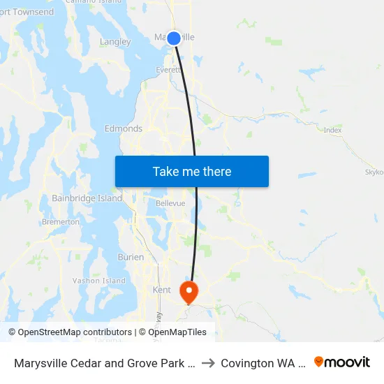 Marysville Cedar and Grove Park & Ride to Covington WA USA map