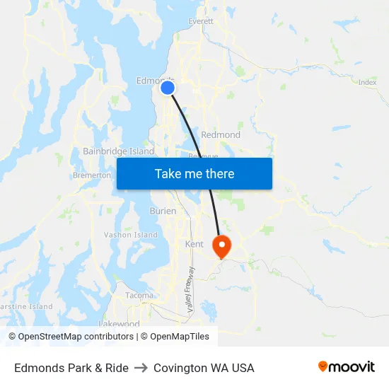 Edmonds Park & Ride to Covington WA USA map
