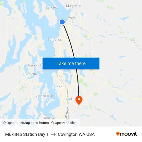 Mukilteo Station Bay 1 to Covington WA USA map