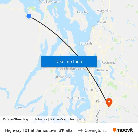 Highway 101 at Jamestown S'Klallam Tribal Center to Covington WA USA map
