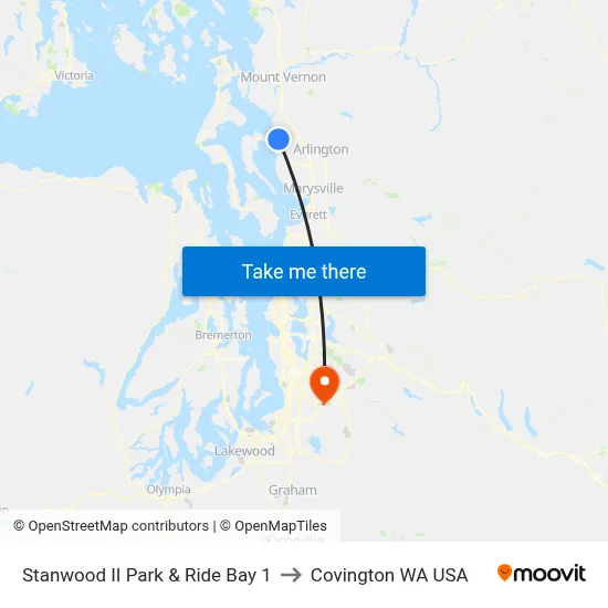 Stanwood II Park & Ride Bay 1 to Covington WA USA map
