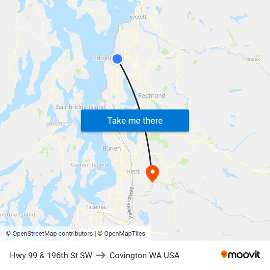 Hwy 99 & 196th St SW to Covington WA USA map