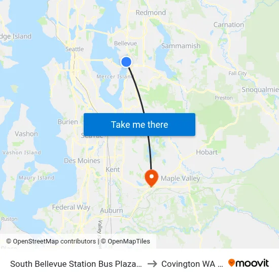 South Bellevue Station Bus Plaza - Bay 1 to Covington WA USA map