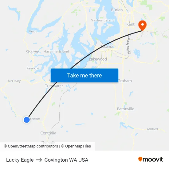 Lucky Eagle to Covington WA USA map