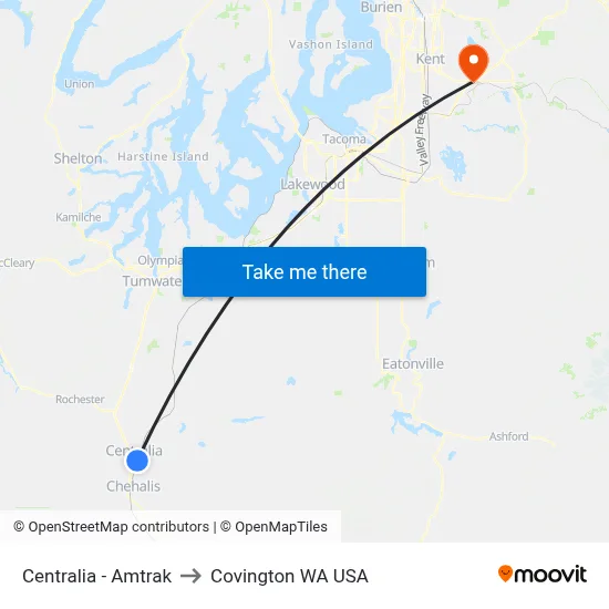 Centralia - Amtrak to Covington WA USA map
