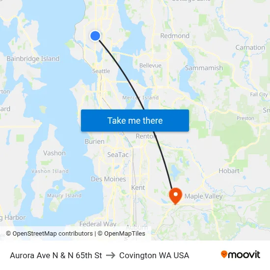 Aurora Ave N & N 65th St to Covington WA USA map