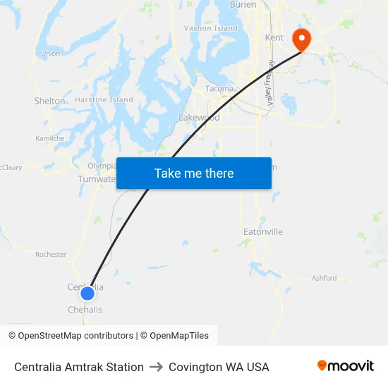 Centralia Amtrak Station to Covington WA USA map